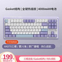 AJAZZ 黑爵 AK820客制化键盘gasket结构全键热插PC开槽五层消音填充PBT键帽 87键三模版蓝白紫 飞鱼轴 RGB 下灯位