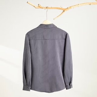 玩爆街区（cruel street）韩系小众设计感条纹长袖衬衫男士冰丝夏季潮流休闲宽松痞帅衬衣服 黑色 2XL