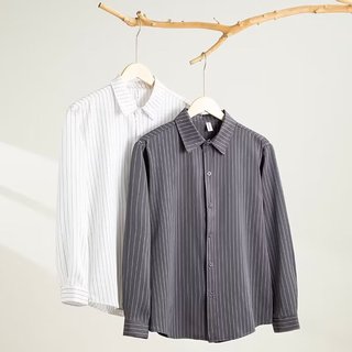 玩爆街区（cruel street）韩系小众设计感条纹长袖衬衫男士冰丝夏季潮流休闲宽松痞帅衬衣服 黑色 2XL
