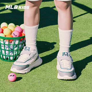 MLB儿童男女童魔术贴复古老爹跑鞋时尚队标运动鞋春夏 深绿色 36码