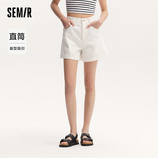 森马（Semir）休闲裤女简约小心机2024夏小个子时尚翻边短裤 本白10102 150/58A/XS