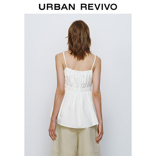 URBAN REVIVO 女士甜美少感压褶荷叶边吊带衫 UWU240039 本白 S