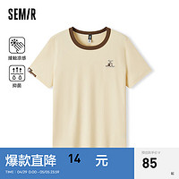 森马（Semir）凉感T大力水手联名短袖T恤女刺绣2024抑菌夏装 奶黄30103 165/88A/L