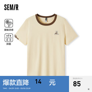 森马（Semir）凉感T大力水手联名短袖T恤女刺绣2024抑菌夏装 奶黄30103 165/88A/L