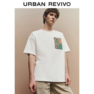 URBAN REVIVO 男士休闲撞色纹理图案短袖T恤 UML440092 本白 L