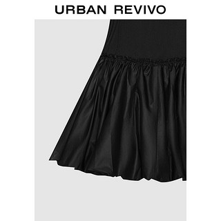 URBAN REVIVO 女士芭蕾风拼接褶皱蓬蓬连衣裙 UWU740082 正黑 S