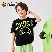 B.Duck小黄鸭童装男童短袖T恤2024夏装儿童宽松上衣套头衫 黑色 105cm