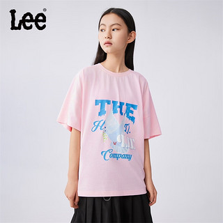 Lee儿童圆领短袖T恤2024夏季前胸印花宽松舒适纯棉上衣童装 樱花粉 120cm
