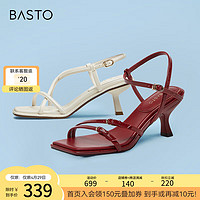 百思图（BASTO）24夏季时尚气质一字带凉鞋细高跟女条带凉鞋M1022BL4 米白色M5031BL4 34