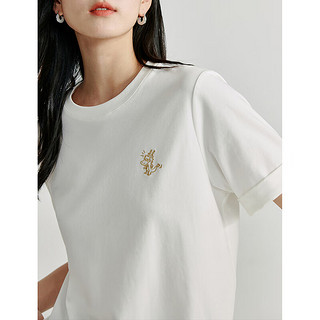 茵曼（INMAN）新中式盘扣凉感索罗纳T恤2024夏季女装短袖宽松显瘦上衣 珍珠白-W18424801 XL