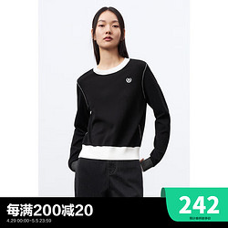 PEACEBIRD 太平鸟 黑色圆领撞边针织上衣女2024春装时尚气质内搭套头衫女 黑色 M