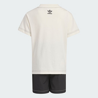 adidas印花撞色运动短袖套装男小童儿童夏季阿迪达斯三叶草 奇妙白/黑色 104CM