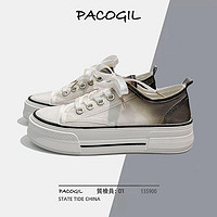 百亿补贴：Pacogil 帕克吉尔美式小白鞋女2024新款夏季薄款透气帆布鞋百搭小众渐变鞋