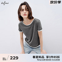 伊芙丽（eifini）伊芙丽撞色拼接假两件简约宽松T恤女2024夏装装时髦小上衣 深灰发 155/80A/S