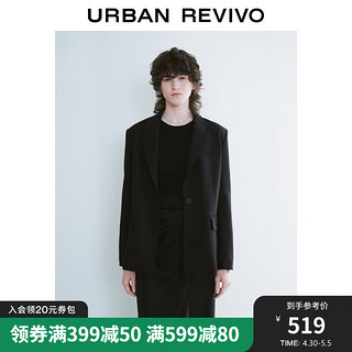 URBAN REVIVO UR2024春季女装时尚都市百搭通勤一粒扣西装外套UWG140031 正黑 S