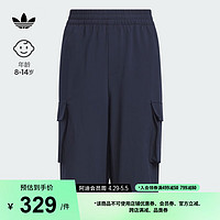 adidas工装风运动短裤男大童儿童夏季阿迪达斯三叶草 传奇墨水蓝/白 152CM