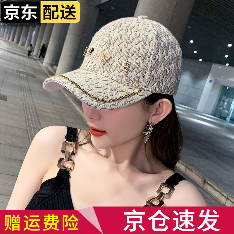 素锦初澜 棒球帽子女韩版潮百搭带钻ins潮牌显脸小鸭舌帽款春夏遮阳防晒太阳帽时尚 咖啡色 可调节
