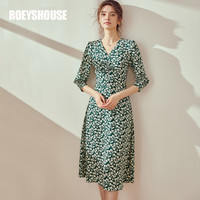 ROEYSHOUSE罗衣优雅碎花连衣裙女秋装气质绿色印花a摆裙02701 花色 S