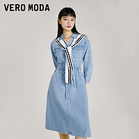 VERO MODA 连衣裙2023秋冬新款休闲百搭海军风七分袖牛仔裙