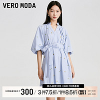 VERO MODA 连衣裙2023夏季新款小清新甜美收腰七分袖泡泡袖V领