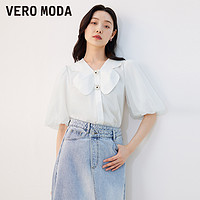 VERO MODA 衬衫女2023秋冬新款纯棉泡泡袖娃娃领法式甜美
