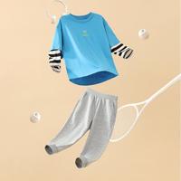 【假两件套装】男童春秋款衣服儿童套装男大童后背趣味图案两件套