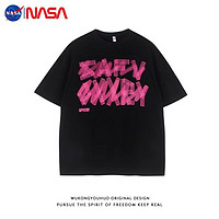 NASAOVER NASA美式撞色字母印花重磅纯棉短袖t恤男女夏季潮牌宽松百搭上衣