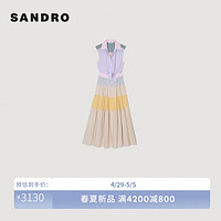 SANDRO2024春夏女装法式设计感收腰条纹连衣裙长裙SFPRO03784 MULT/多色 38