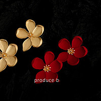 KOSE 高丝 S925银针复古法式金属花朵耳环 夸张轻奢感设计仙气质耳钉 红色