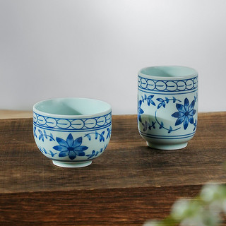 日式釉下彩茶杯中古日式手工复古侘寂风陶瓷主人杯子茶具