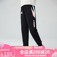Kappa Kids卡帕儿童春季长裤女童时尚舒适百搭中大童黑色拼色卫裤运动裤子 黑色 120