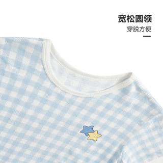 马骑顿 MQD童装男童睡衣纯棉夏装家居服套装夏季薄款大童夏款女孩空调服 蓝色格子 110/60