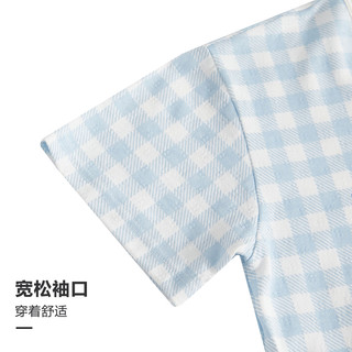 马骑顿 MQD童装男童睡衣纯棉夏装家居服套装夏季薄款大童夏款女孩空调服 蓝色格子 110/60