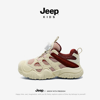 Jeep 吉普 品牌童鞋儿童运动鞋春季女童登山户外鞋子 卡其/粉红35