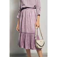 INSUN 恩裳 夏季经典时尚简约紫色设计感小众光泽感百褶拼接半身裙