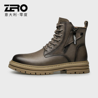 百亿补贴：ZERO 零度男鞋2024夏季新款高端软牛皮高帮靴男潮流真皮高级休闲马丁靴