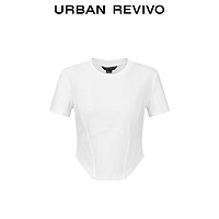 URBAN REVIVO 女士假鱼骨设计感收腰T恤 UWJ440042 本白 S