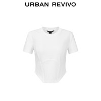 URBAN REVIVO 女士假鱼骨设计感收腰T恤 UWJ440042 本白 S