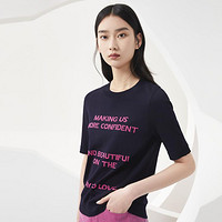 Juzui 玖姿 商场同款JZ玖姿字母T恤女装秋季运动休闲短袖针织衫