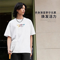 LI-NING 李宁 夏季短袖男式女式情侣圆领刺绣T恤上衣休闲半袖运动服