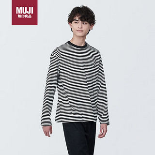 无印良品（MUJI）男式 天竺织 圆领长袖T恤 男士 打底衫 黑色条纹 XL 