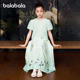 巴拉巴拉国风两件套2024夏款熊猫汉元素儿童套装马面裙新中式208224119023 绿色调00344 120cm