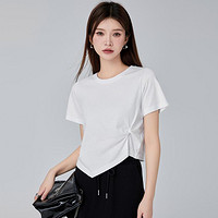 JEANSWEST 真维斯 韩版夏季女款圆领短款不规则下摆T恤侧边扭结设计上衣女