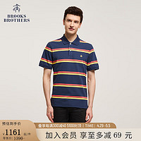 布克兄弟（BrooksBrothers）男士24春夏Supima棉彩色条纹短袖Polo衫 B475-藏青色 S