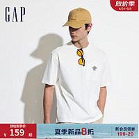 Gap男女装2024夏季纯色百搭短袖T恤装宽松圆领上衣463253 白色 180/100A(XL) 亚洲尺码