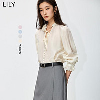 LILY商务时尚 24春夏款含亚麻衬衫女优雅玫瑰花朵垂坠感套头衬衫雪纺衬衣上衣