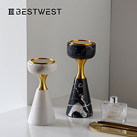 BEST WEST 大理石蜡烛烛台金属摆件样板房客厅餐桌软装饰品轻奢