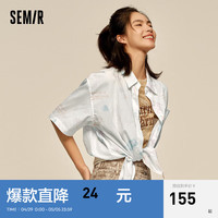 森马(Semir)大力水手联名中袖衬衫女中长款夏2024满印衬衣 白色调00411 155/80A/S