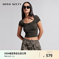 MISS SIXTY2024夏季针织衫女套头方领修身显瘦辣妹风含桑蚕丝 军绿 L