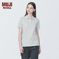 无印良品（MUJI）女式 水洗珠地网眼织 短袖POLO衫 女款 衬衫纯棉正肩 BB2PZA4S 浅灰色 M (160/84A)